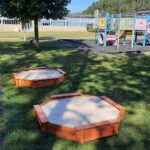 2025-09-17 - Knights of Columbus Installing Sandboxes (4) at Levack Public School. Completed sandboxes - ready for action